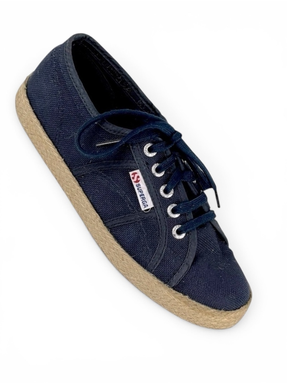 SUPERGA COTROPEU 2750 NAVY CANVAS BURLAP RUBBER SOLE LOW TOP SNEAKERS